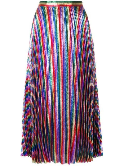Shop Gucci Iridescent Pleated Midi Skirt In Multicolour