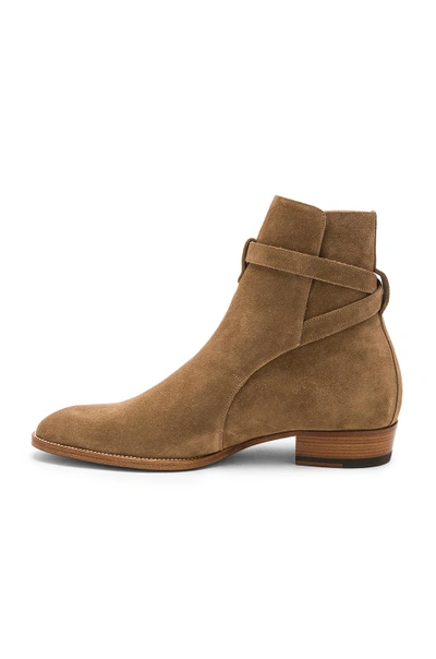 Saint Laurent 30mm Wyatt Suede Boots In Light Cigar