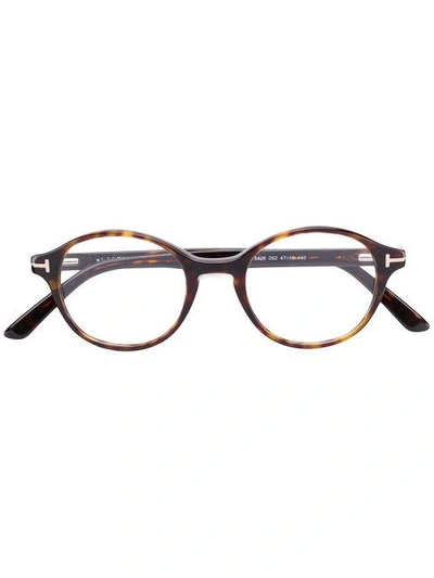 Shop Tom Ford Round Frame Glasses In Brown