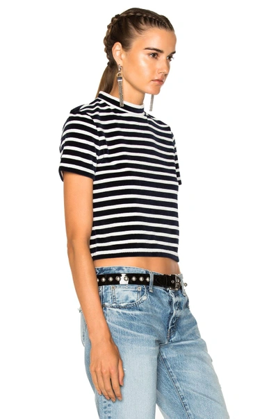 Shop Alexander Wang T T By Alexander Wang Velvet Short Sleeve Mock Neck Top In Blue,stripes