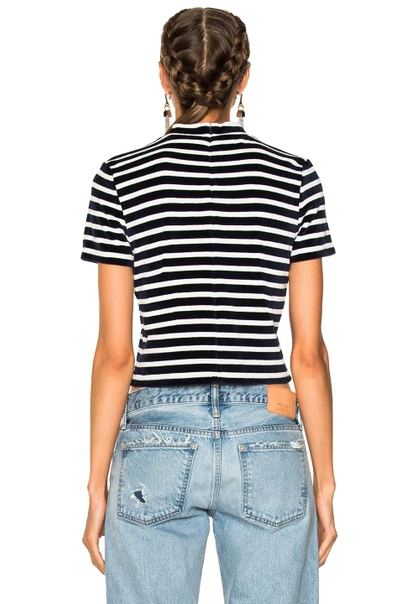 Shop Alexander Wang T T By Alexander Wang Velvet Short Sleeve Mock Neck Top In Blue,stripes