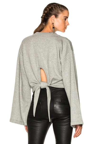 Shop Alexander Wang T Tie Back Long Sleeve Crop Sweatshirt In Heather Grey