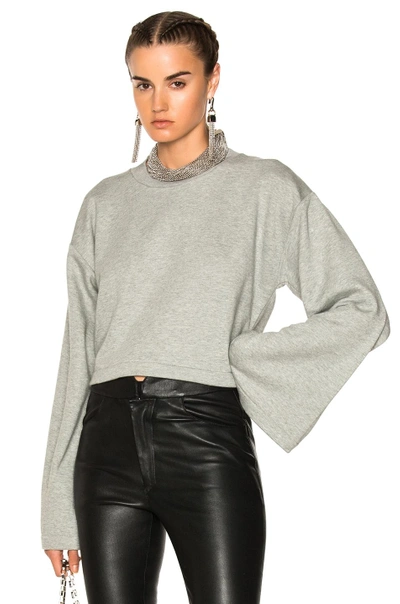 Shop Alexander Wang T Tie Back Long Sleeve Crop Sweatshirt In Heather Grey