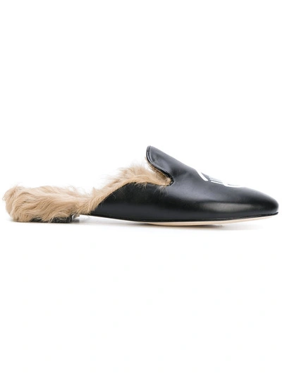 Chiara Ferragni Women's Genuine Leather Slippers Sandals In Black
