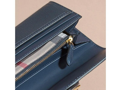 Shop Burberry House Check And Leather Ziparound Wallet In Ink Blue