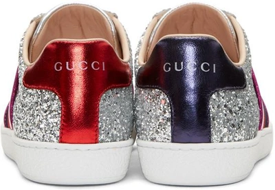 Shop Gucci Silver Glitter Ace Sneakers