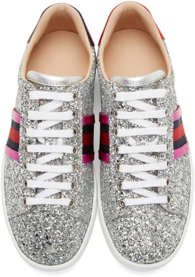 Shop Gucci Silver Glitter Ace Sneakers