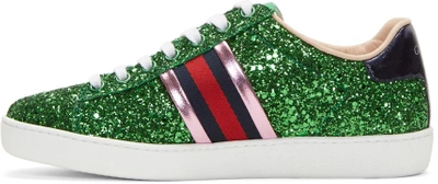 Shop Gucci Green Glitter Ace Sneakers