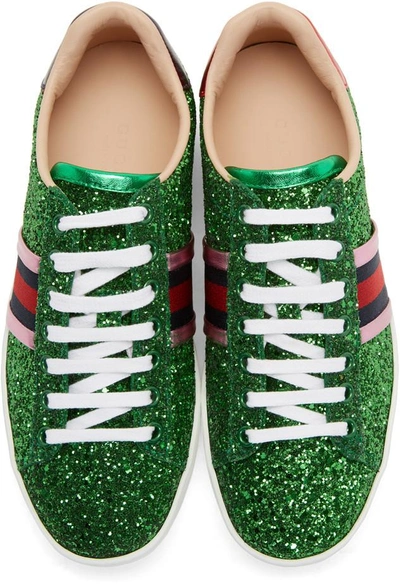 Shop Gucci Green Glitter Ace Sneakers