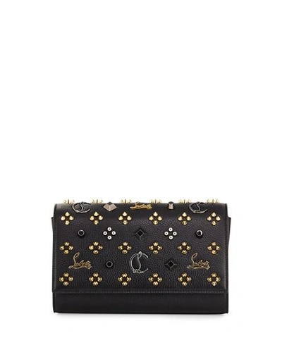 Shop Christian Louboutin Paloma Fold-over Embellished Clutch Bag In Black/mult