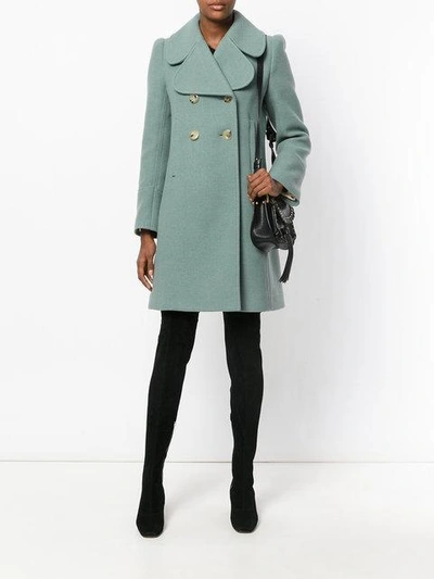 Shop Chloé Oversized Collar Double Breasted Coat In Green