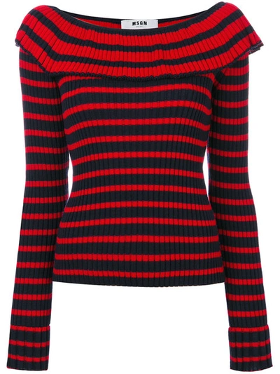 Msgm Off-the-shoulder Striped Sweater, Red/blue In Blue Cherry
