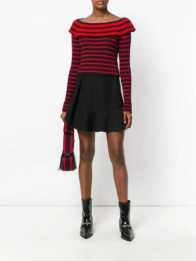 Shop Msgm Frilled Neck Knitted Blouse In Red