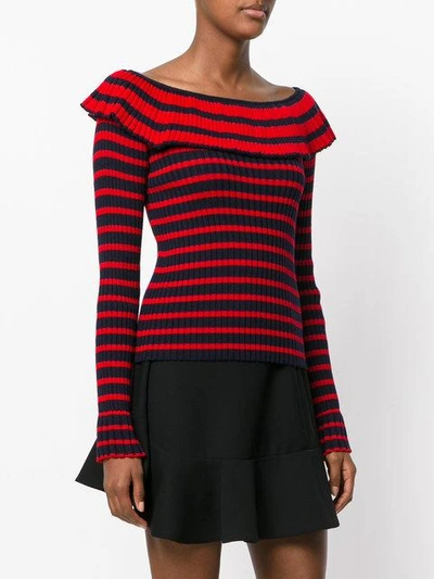 Shop Msgm Frilled Neck Knitted Blouse In Red