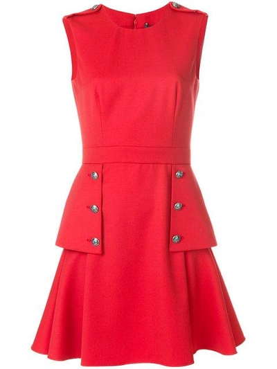 Shop Alexander Mcqueen Embossed Button Dress - Red