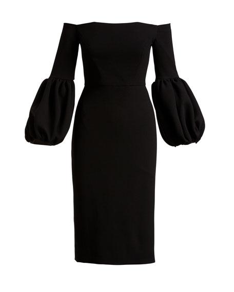 Lela Rose Off-the-shoulder Full-sleeve Sheath Dress In Black | ModeSens