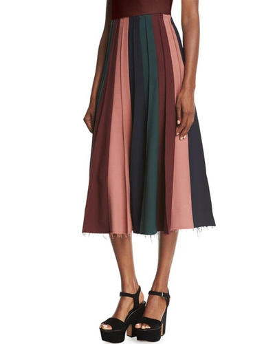Gabriela Hearst Ernst Contrast-panel Pleated Wool-blend Skirt In Multi