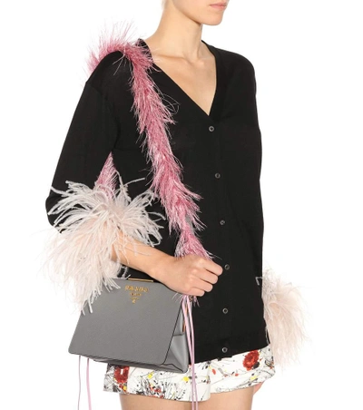 Shop Prada Feather-trimmed Shoulder Strap In Pink