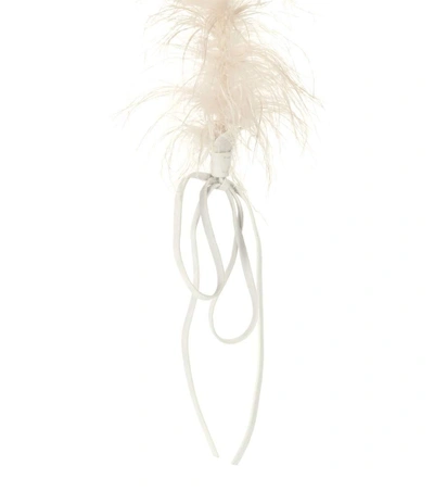 Shop Prada Feather-trimmed Shoulder Strap In Naturale