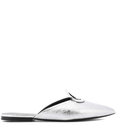 Shop Proenza Schouler Embellished Metallic Leather Slippers In Silver