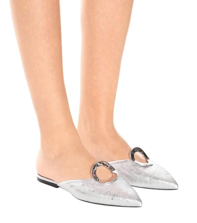 Shop Proenza Schouler Embellished Metallic Leather Slippers In Silver