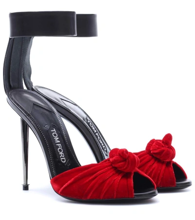Shop Tom Ford Velvet And Leather Sandals In Red