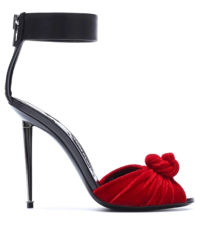 Shop Tom Ford Velvet And Leather Sandals In Red