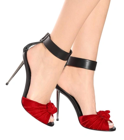 Shop Tom Ford Velvet And Leather Sandals In Red