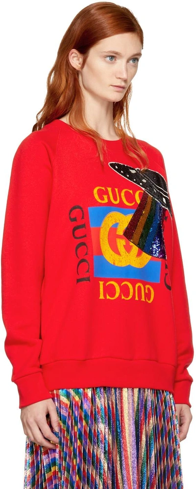 Shop Gucci Red Embroidered Ufo Sweatshirt