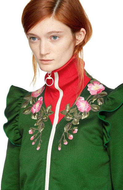 Shop Gucci Green Embroidered Floral Track Jacket