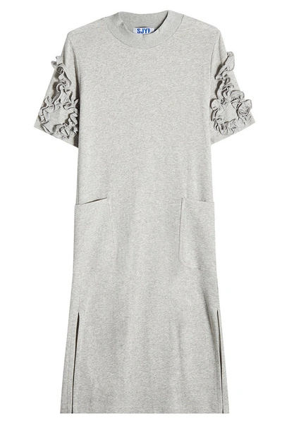 Sjyp Jersey Dress With Frill Sleeves In Grey