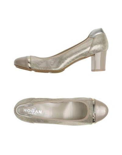 Shop Hogan Woman Pumps Platinum Size 5 Leather In Grey