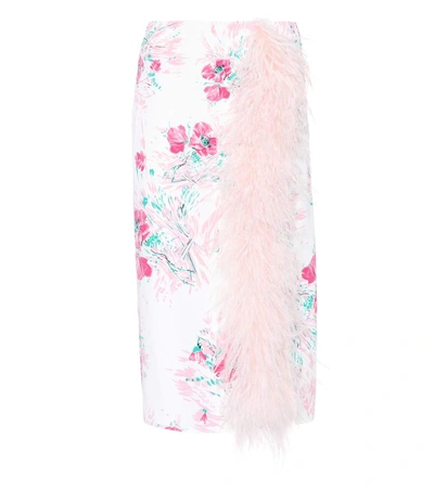 Prada Exclusive To Mytheresa.com - Feather-trimmed Silk Skirt In Multicoloured