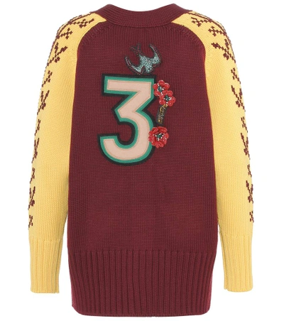 Shop Miu Miu Embellished Wool Cardigan In Multicoloured