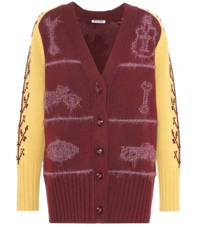 Shop Miu Miu Embellished Wool Cardigan In Multicoloured