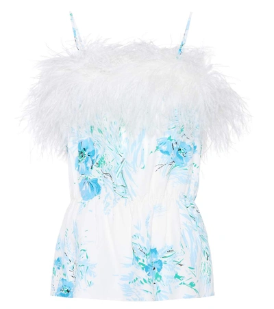 Prada Exclusive To Mytheresa.com - Feather-trimmed Silk Top In White