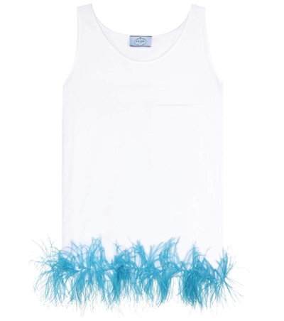 Prada Exclusive To Mytheresa.com - Feather-trimmed Cotton Top In White