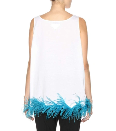 Shop Prada Exclusive To Mytheresa.com - Feather-trimmed Cotton Top In White