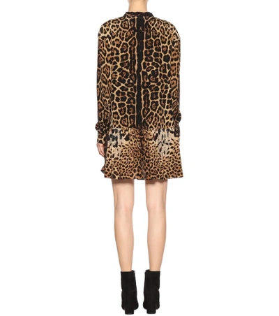 Shop Saint Laurent Leopard-printed Silk Minidress In Fauve