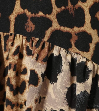 Shop Saint Laurent Leopard-printed Silk Minidress In Fauve