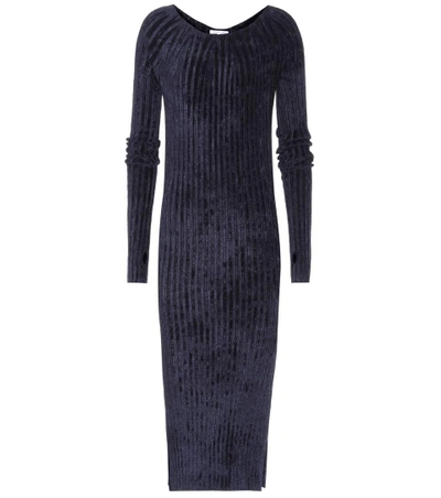 Helmut Lang Ribbed-velvet Sweater Dress In Blue