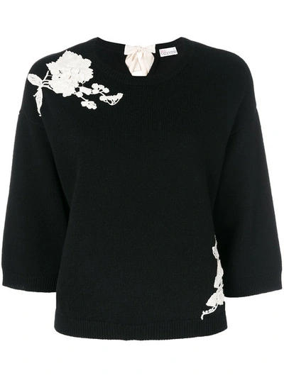 Red Valentino Floral Patch Wool Sweater In Nero