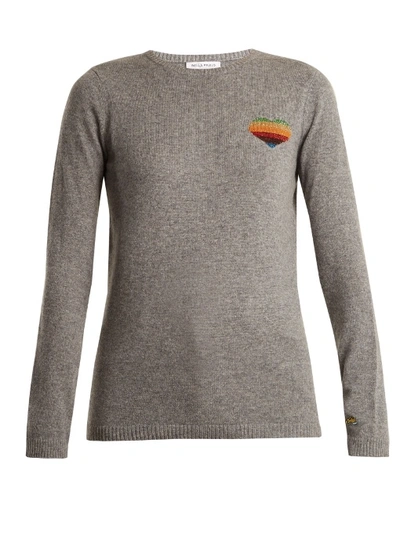 Bella Freud Disco Heart Cashmere-blend Sweater In Light Grey