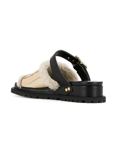 Shop Sacai Shearling Trim Sandals - Black