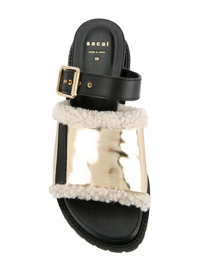 Shop Sacai Shearling Trim Sandals - Black