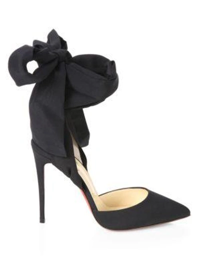 Shop Christian Louboutin Douce Du Desert 100 Crepe De Chine Ankle-tie Pumps In Black