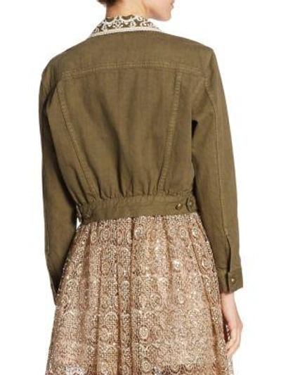 Shop Alice And Olivia Chloe Embroidered Cropped Army Cotton Jacket