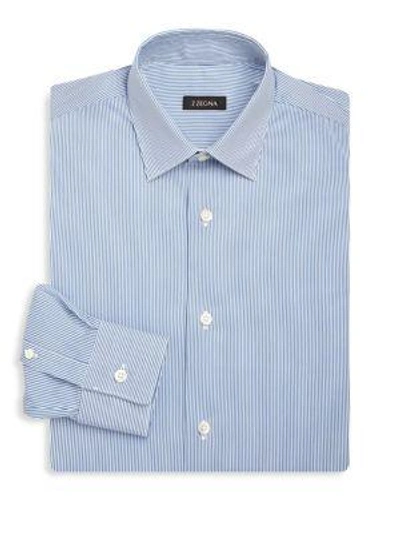 Z Zegna Stripe Cotton Button-down Shirt In Blue