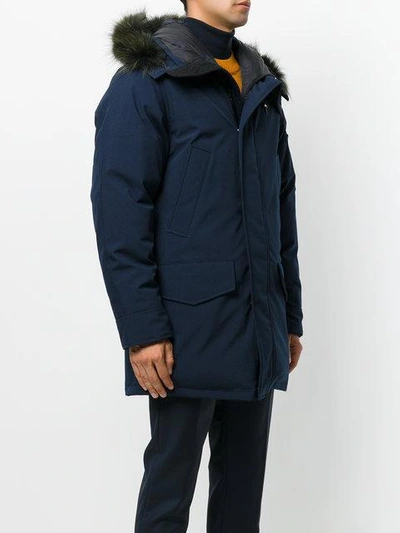 Shop Kenzo Racoon Fur Trim Hooded Coat  In Blue