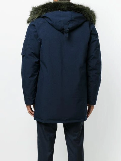 Shop Kenzo Racoon Fur Trim Hooded Coat  In Blue